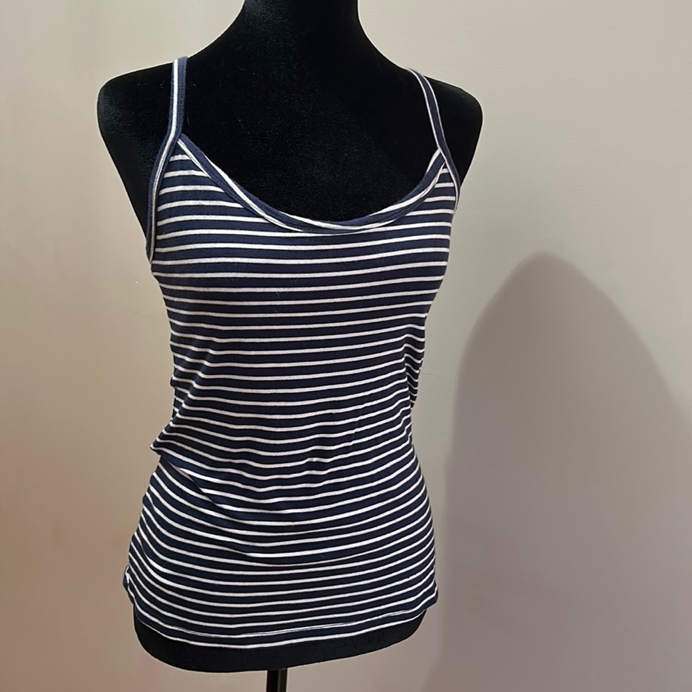 Cross back tank top navy and white striped